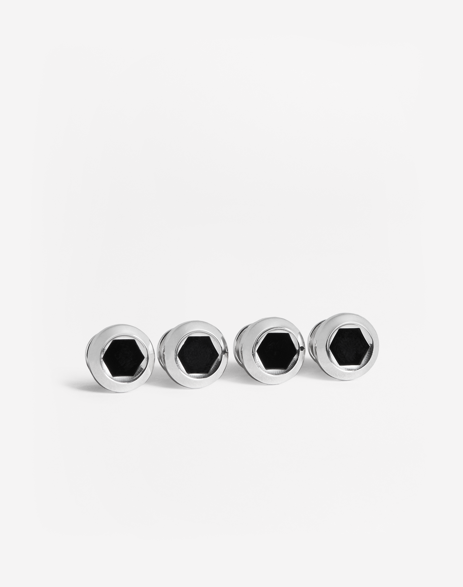Dunhill Hex Coin Onyx Dress Studs In Silver/crystal