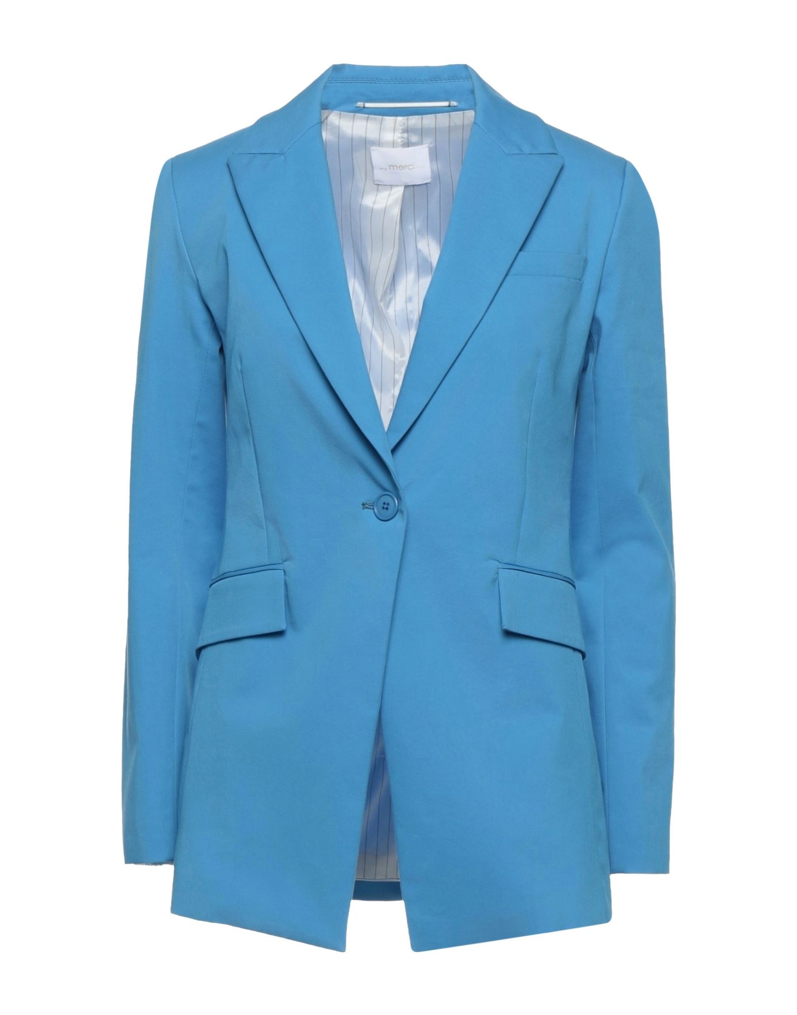Merci .., Woman Blazer Azure Size 4 Cotton, Elastane In Blue