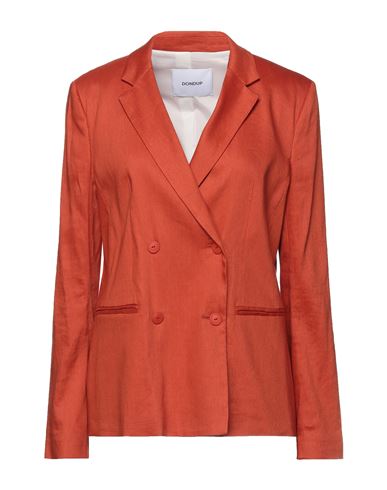 Dondup Woman Blazer Rust Size 8 Linen, Viscose, Elastane In Red