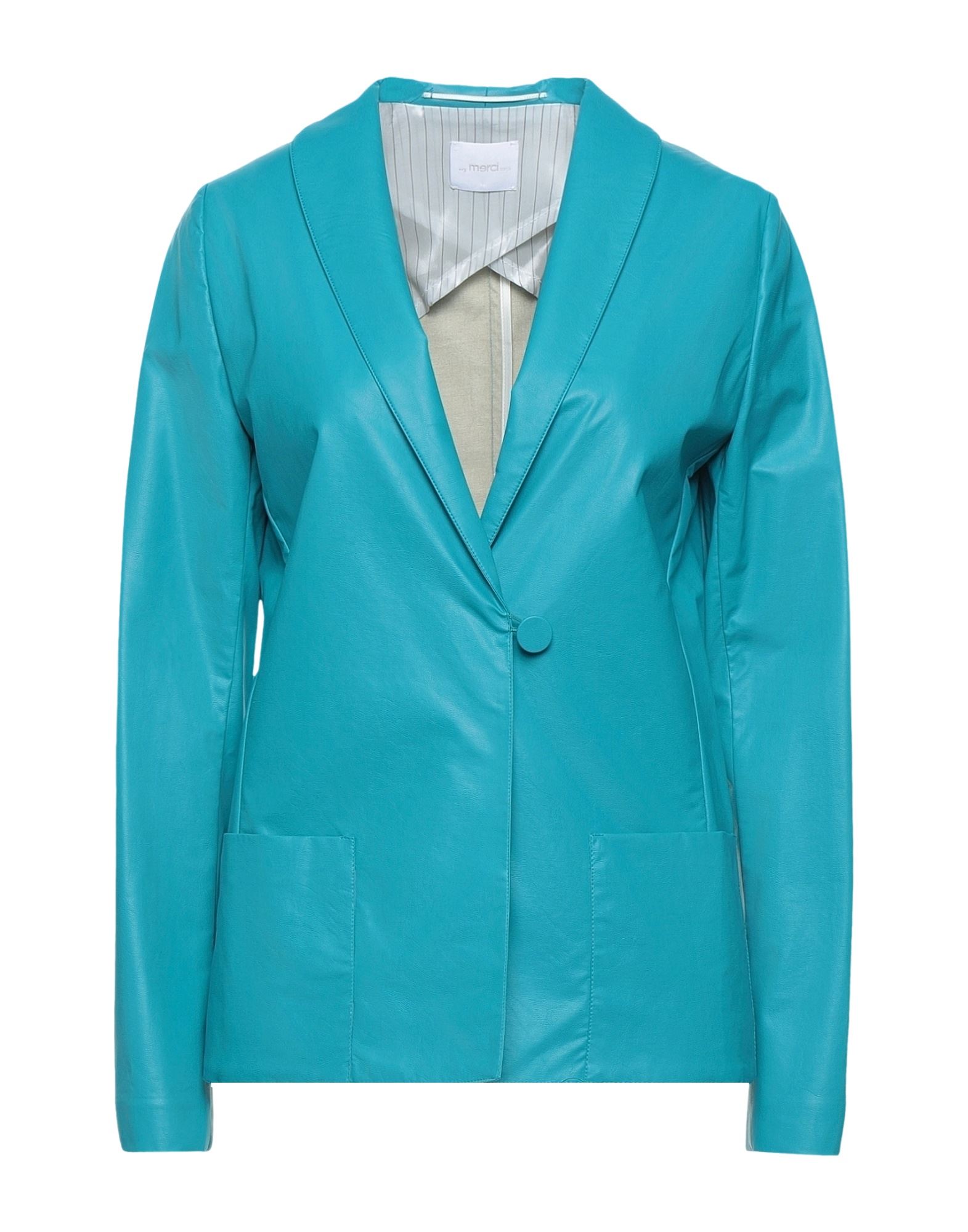 Merci .., Woman Blazer Turquoise Size 6 Polyurethane, Polyester In Blue