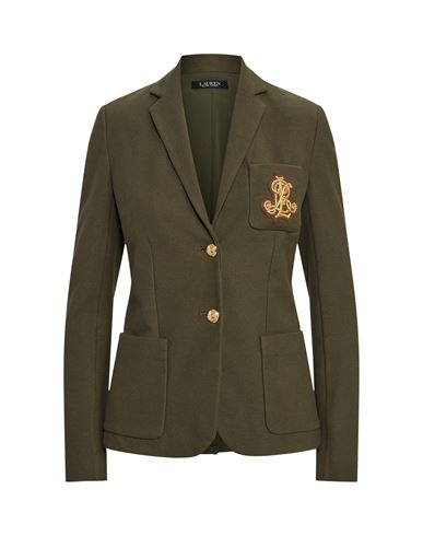 Lauren Ralph Lauren Patch Jacquard Blazer Woman Suit Jacket Military Green Size M Cotton, Elastane