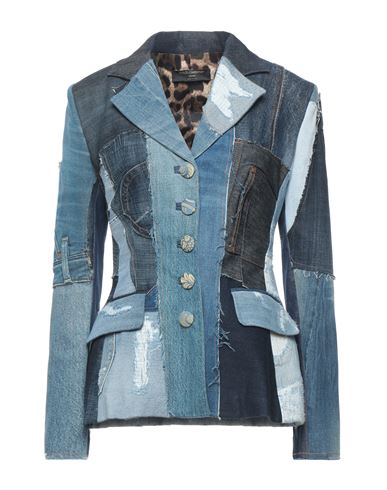 Dolce & Gabbana Woman Blazer Blue Size 4 Cotton, Elastane, Viscose, Wool In Black