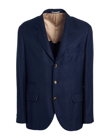 Brunello Cucinelli Man Blazer Navy Size 42 Linen, Wool, Silk