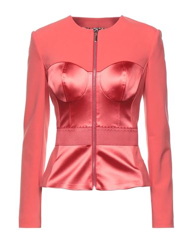 Elisabetta Franchi Woman Jacket Coral Size 2 Viscose, Cotton, Polyamide, Elastane, Acetate In Red