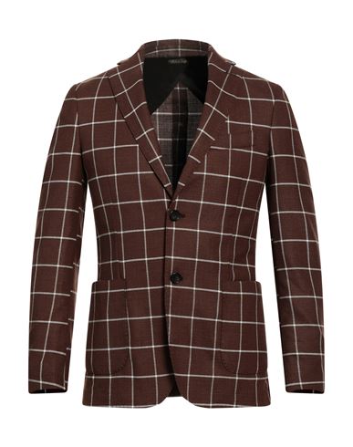 Les Copains Man Blazer Cocoa Size 46 Cotton, Linen, Polyester In Brown