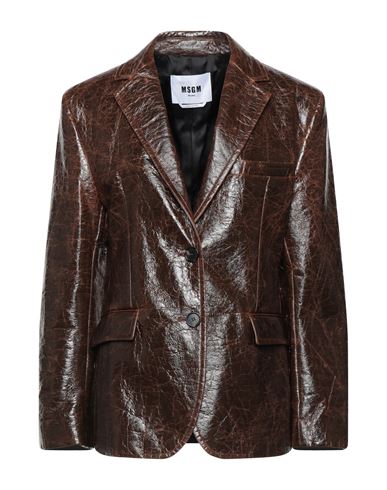 Msgm Woman Suit Jacket Cocoa Size 6 Cotton, Polyurethane In Brown