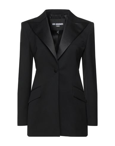 Les Hommes - Femme Woman Suit Jacket Black Size 2 Virgin Wool, Polyester