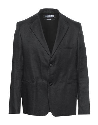 Jacquemus Man Blazer Black Size 42 Linen, Viscose, Elastane In Black