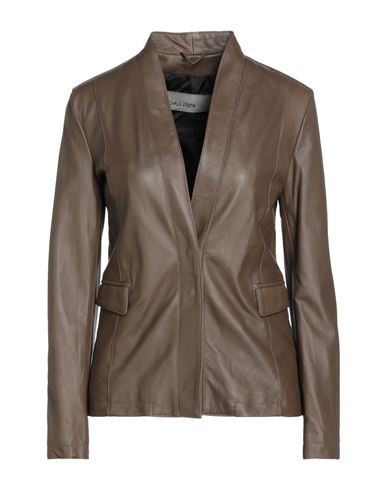 Giorgio Brato Woman Suit Jacket Khaki Size 6 Soft Leather In Beige