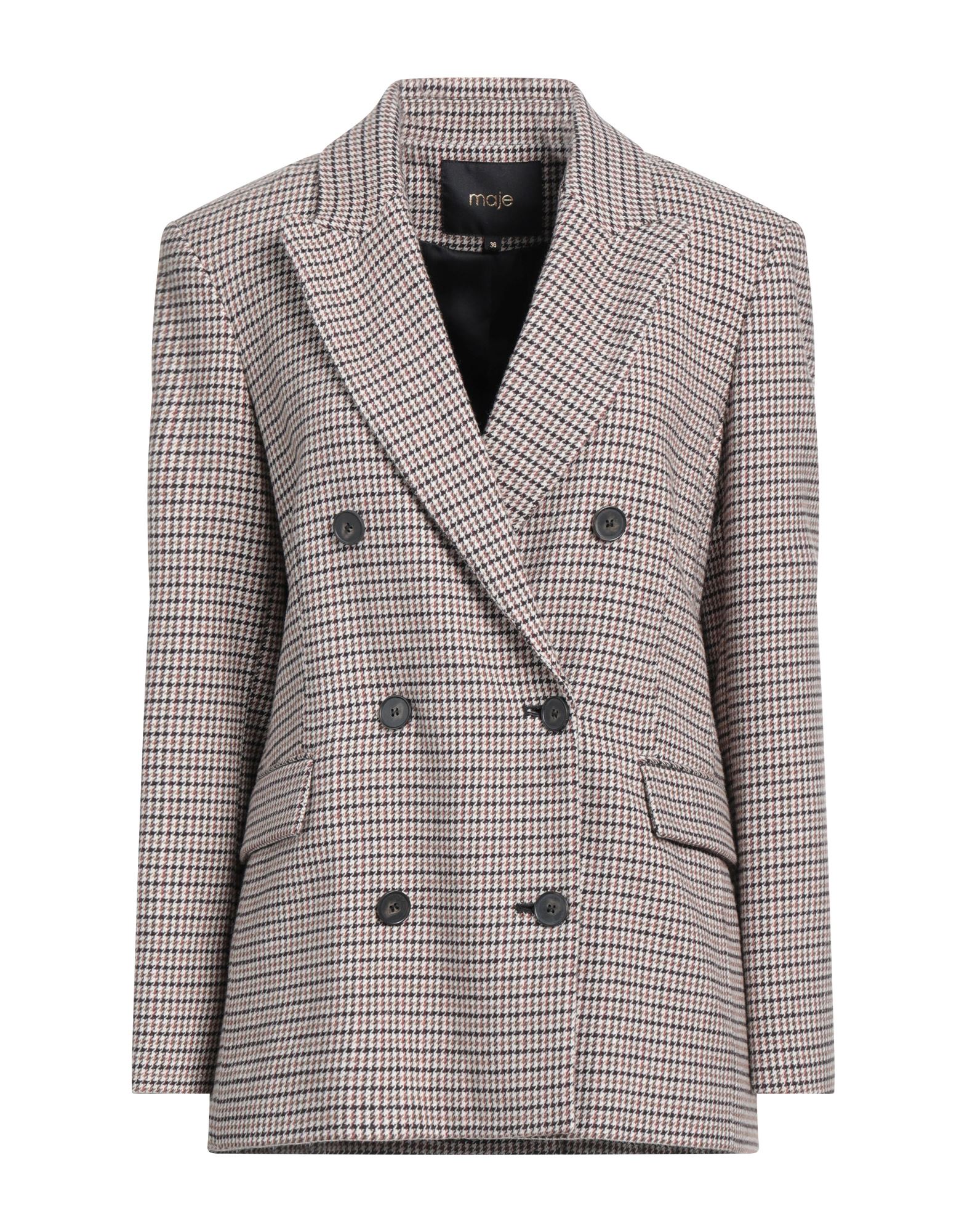 MAJE MAJE WOMAN BLAZER KHAKI SIZE 8 COTTON, WOOL, POLYESTER, POLYAMIDE, SYNTHETIC FIBERS 
