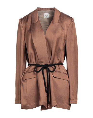 Alysi Woman Suit Jacket Brown Size 10 Viscose, Linen