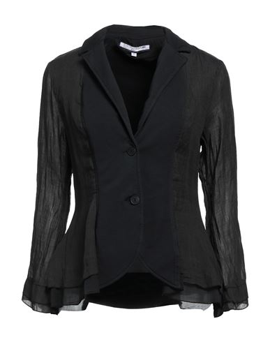 European Culture Woman Suit Jacket Black Size M Cotton, Ramie, Elastane