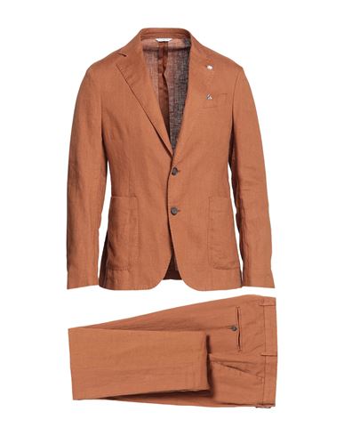 Manuel Ritz Man Suit Tan Size 46 Linen In Brown