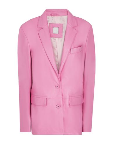 8 By Yoox Leather Single-breasted Oversize Blazer Woman Suit Jacket Pink Size 2 Lambskin