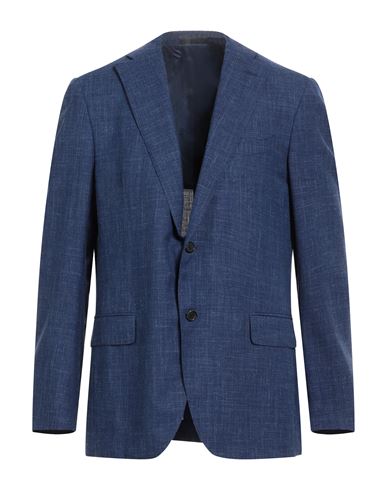 Shop Caruso Man Blazer Navy Blue Size 46 Wool, Silk, Linen