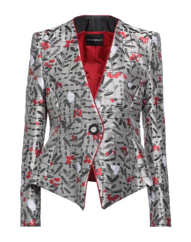 Emporio Armani Woman Blazer Grey Size 16 Polyester, Polyamide, Metallic Fiber, Viscose, Cotton