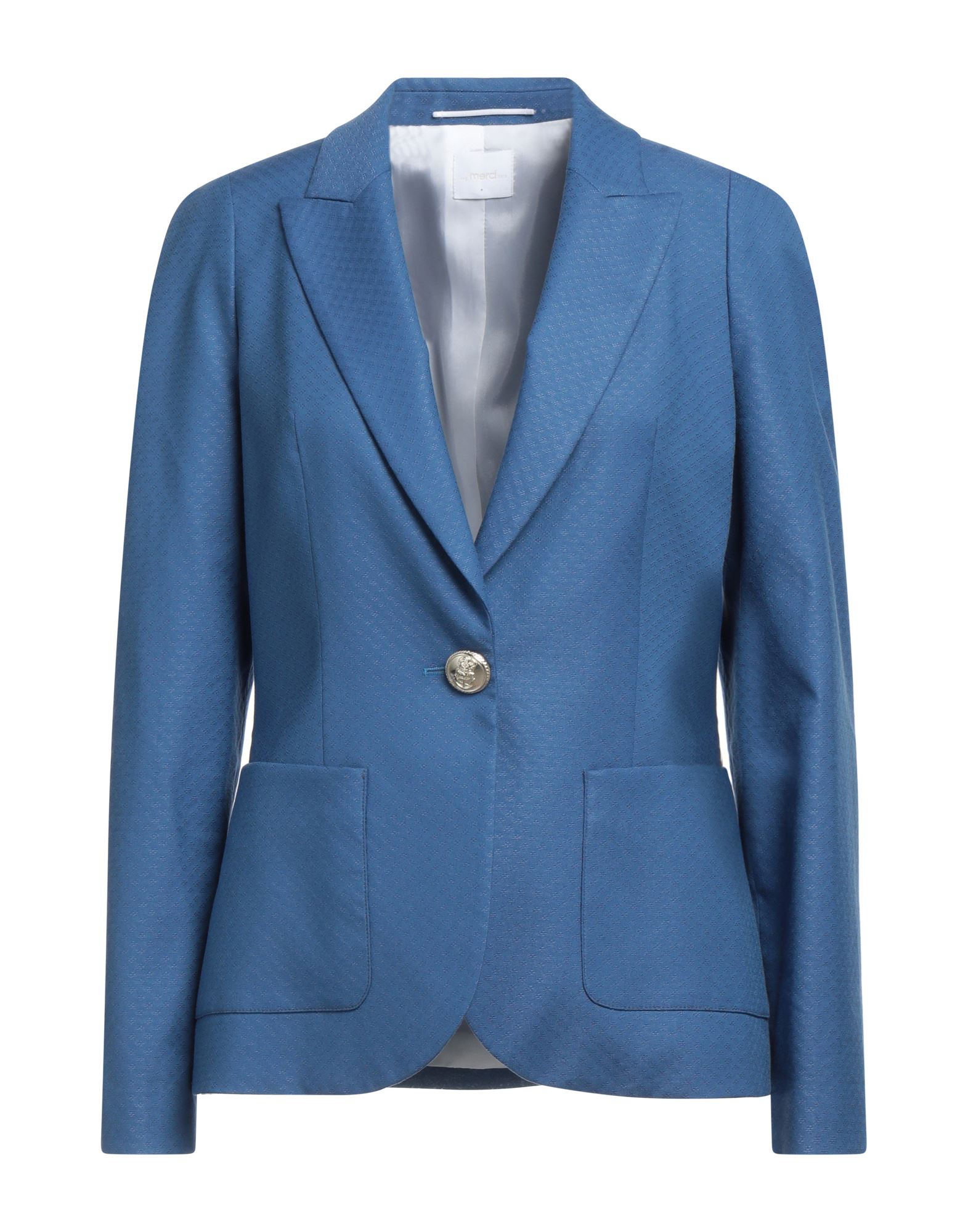 Merci .., Woman Blazer Slate Blue Size 8 Cotton, Rayon, Elastane