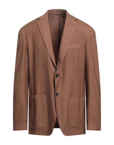 Altea Man Suit Jacket Brown Size M Virgin Wool, Polyester In Beige