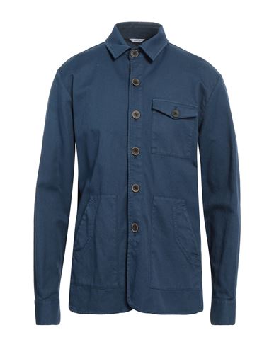 Manuel Ritz Man Shirt Navy Blue Size 46 Cotton, Linen, Elastane