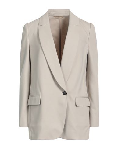 Brunello Cucinelli Woman Blazer Beige Size 12 Cotton, Polyamide, Elastane, Ecobrass In Gray