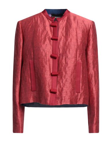 Emporio Armani Woman Blazer Brick Red Size 12 Linen, Viscose, Silk, Polyester, Polyamide