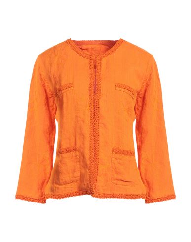 120% Woman Suit Jacket Orange Size 6 Linen
