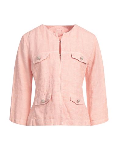 120% Woman Suit Jacket Blush Size 6 Linen In Pink