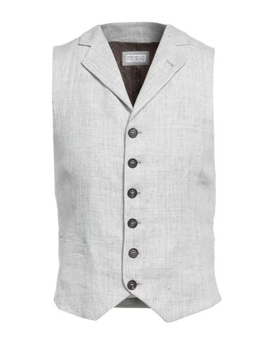 Brunello Cucinelli Man Vest Light Grey Size 36 Linen, Cupro