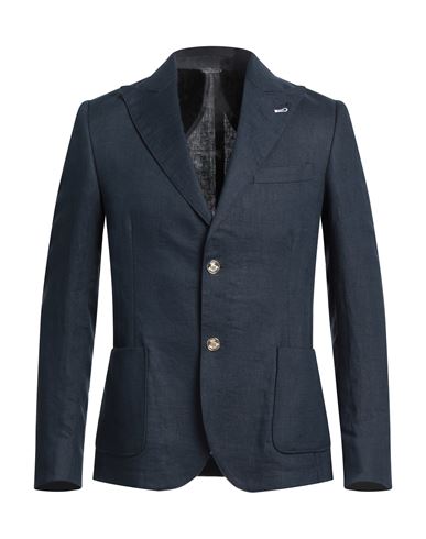Grey Daniele Alessandrini Man Suit Jacket Navy Blue Size 44 Linen