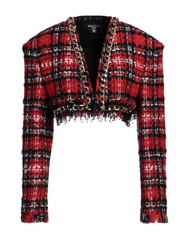 Balmain Woman Blazer Red Size 6 Synthetic Fibers, Wool, Cotton, Mohair Wool, Metallic Polyester