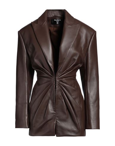 Balmain Woman Suit Jacket Cocoa Size 6 Lambskin In Brown