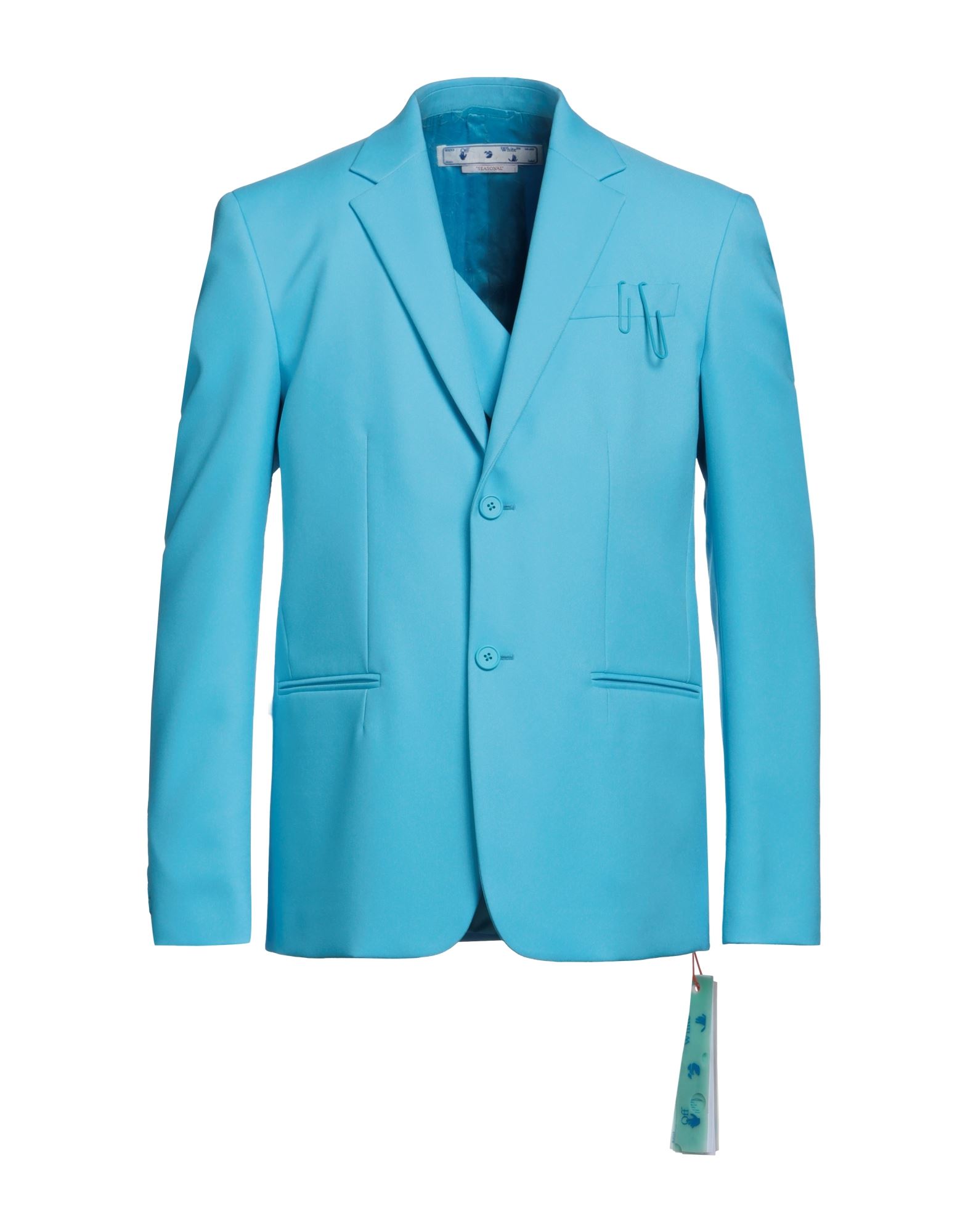 Off-white Man Blazer Azure Size 36 Viscose, Cupro In Blue