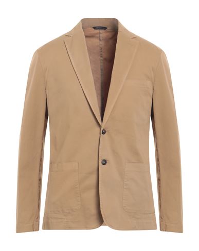 Cruna Man Suit Jacket Camel Size 40 Cotton In Beige