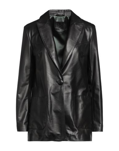 Blouson Woman Blazer Black Size 6 Ovine Leather, Wool, Acrylic, Elastane