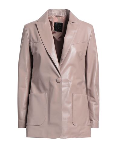 Blouson Woman Blazer Pastel Pink Size 6 Ovine Leather, Wool, Acrylic, Elastane
