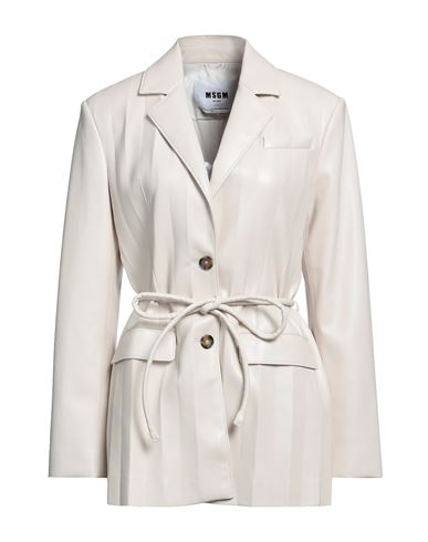 Msgm Woman Suit Jacket Cream Size 10 Polyester In White