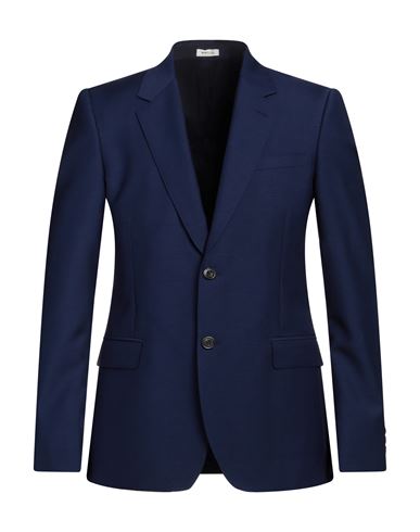 Shop Alexander Mcqueen Man Blazer Navy Blue Size 38 Wool, Mohair Wool