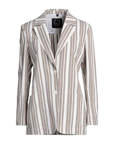 T-jacket By Tonello Woman Blazer Khaki Size M Cotton, Linen, Elastane In Beige