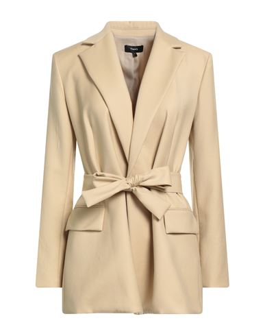Theory Woman Blazer Beige Size 12 Virgin Wool In Neutral