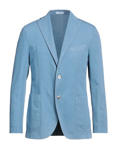Boglioli Man Blazer Pastel Blue Size 38 Cotton, Linen, Elastane In Blue