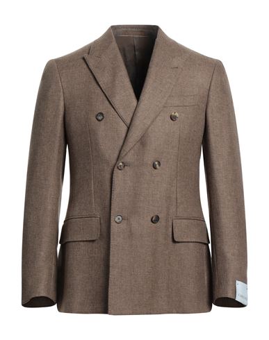 Caruso Man Suit Jacket Khaki Size 42 Cashmere In Beige