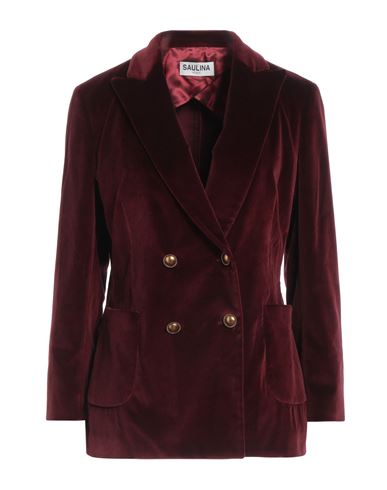 Shop Saulina Milano Woman Blazer Burgundy Size 10 Cotton, Elastane In Red