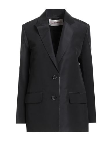 Valentino Garavani Woman Blazer Black Size 4 Silk In Blue