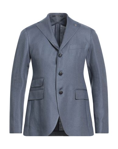 Tagliatore Man Suit Jacket Slate Blue Size 44 Linen