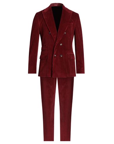 Eleventy Man Suit Burgundy Size 40 Cotton, Cashmere In Red