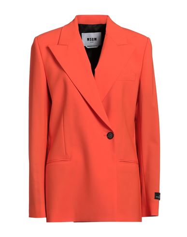 Msgm Woman Blazer Orange Size 8 Virgin Wool, Elastane