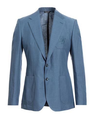 Dolce & Gabbana Man Blazer Pastel Blue Size 42 Linen, Cotton, Silk
