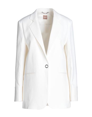 Hugo Boss Boss Woman Suit Jacket Ivory Size 4 Linen, Viscose, Elastane In White