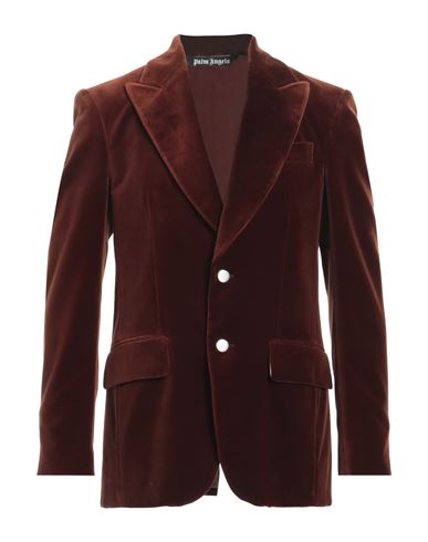 Palm Angels Single-breasted Velvet Blazer In Brown