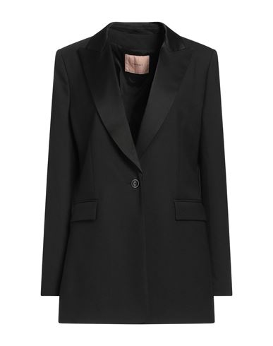 Twinset Woman Blazer Black Size 10 Polyester, Wool, Elastane, Acetate, Viscose